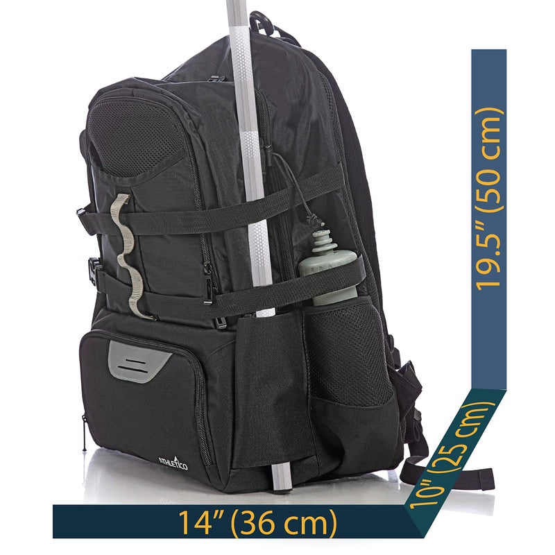 Athletico Turf Extra Large Lacrosse Backpack - Holds Lacrosse & Field Hockey Equipment - Two Stick Holders, Separate Cleats Compartment (Black) - Image 2